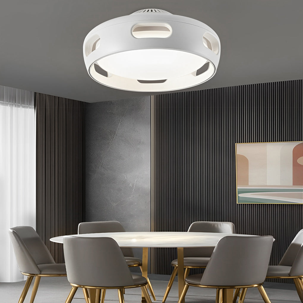 Contemporary White Bladeless Ceiling Fan with Stepless Dimming for Home