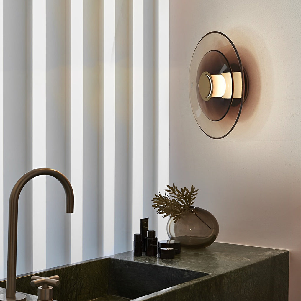 Nordic Style Double-Layered Round Glass LED Wall Sconce for Bedroom