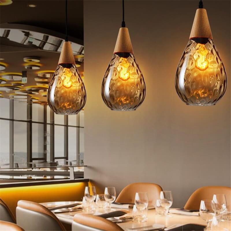 Modern Minimalist Round Wood & Glass Pendant Light for Bedroom Decor
