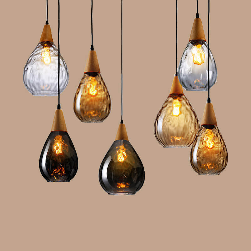 Modern Minimalist Round Wood & Glass Pendant Light for Bedroom Decor