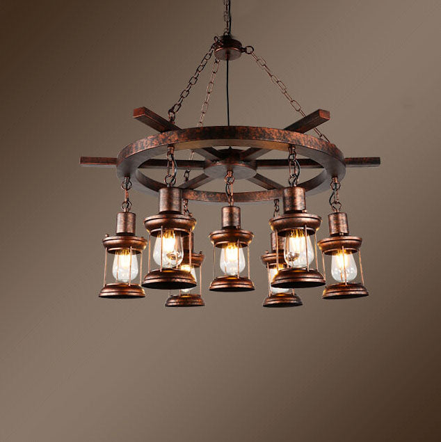 Rustic Vintage Nautical Metal Lantern Chandelier for Dining Room Decor