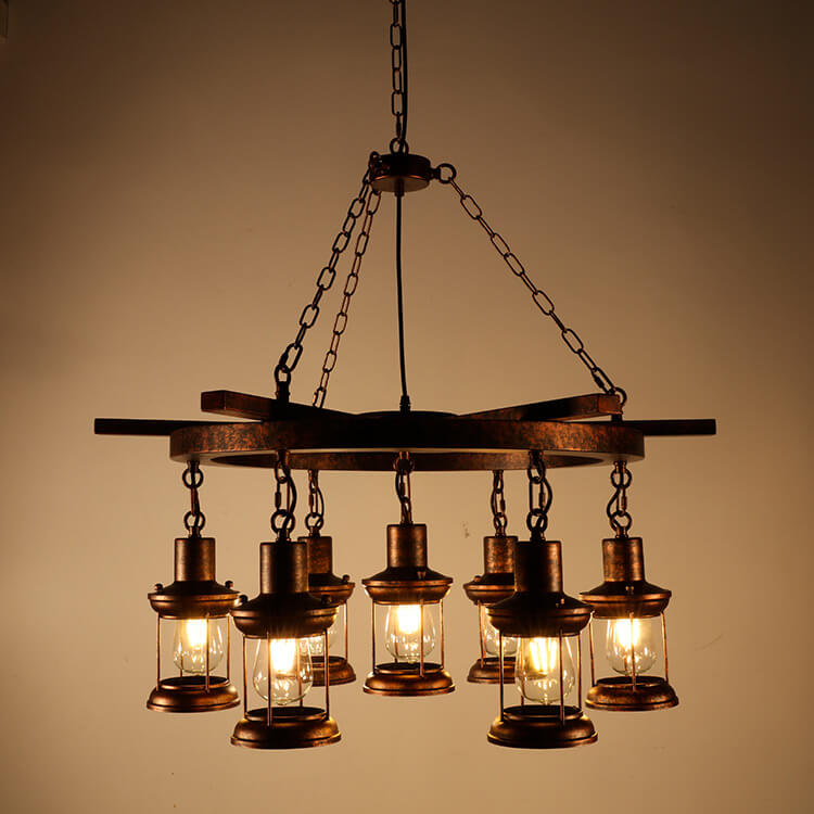 Rustic Vintage Nautical Metal Lantern Chandelier for Dining Room Decor