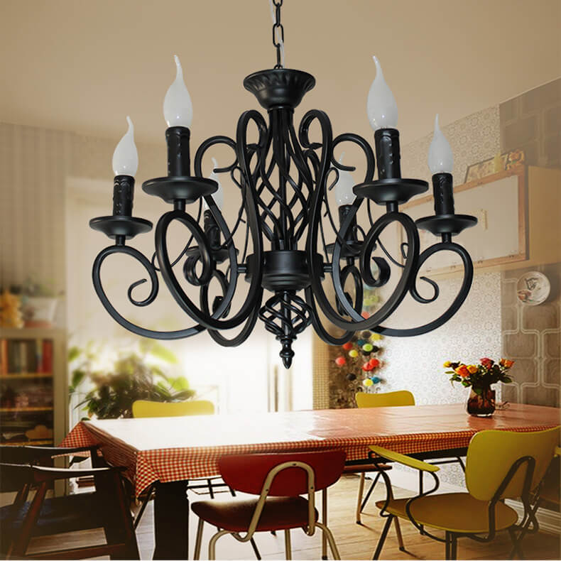 Elegant European Wrought Iron 6/8-Light Candle Chandelier for Dining Room