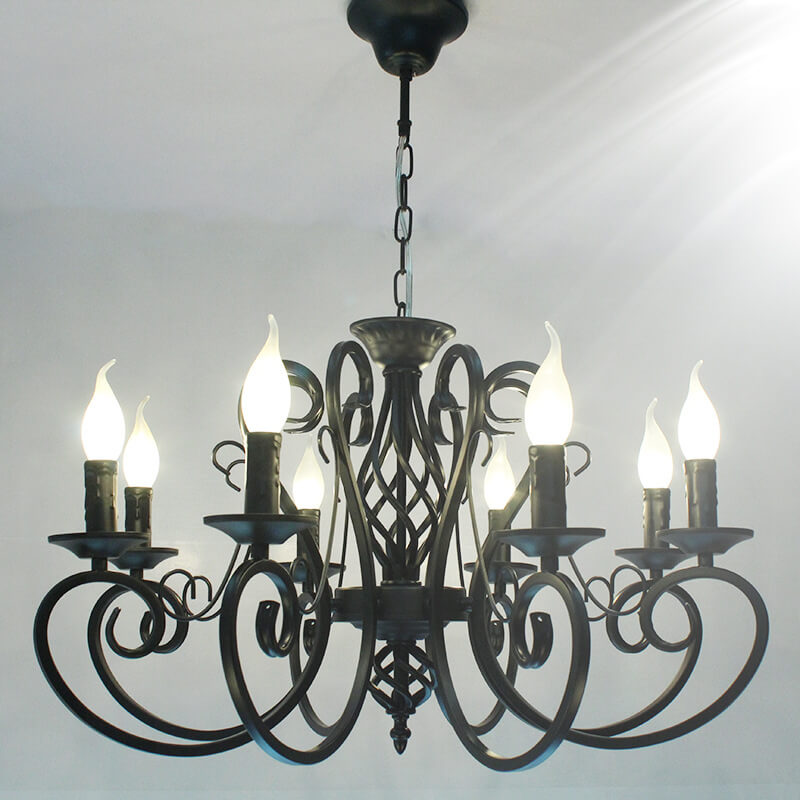 Elegant European Wrought Iron 6/8-Light Candle Chandelier for Dining Room