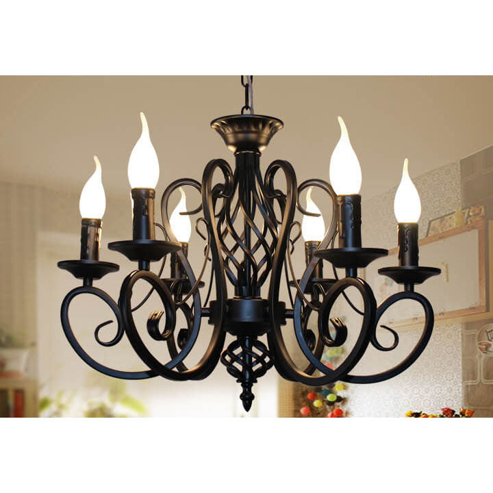 Elegant European Wrought Iron 6/8-Light Candle Chandelier for Dining Room