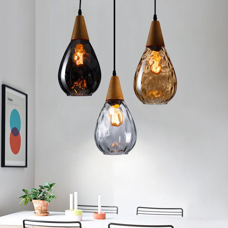 Modern Minimalist Round Wood & Glass Pendant Light for Bedroom Decor