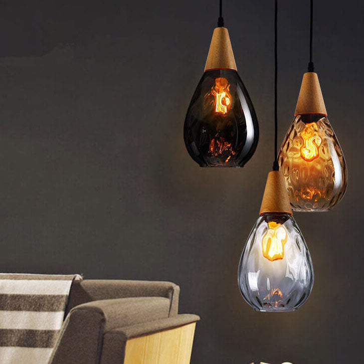Modern Minimalist Round Wood & Glass Pendant Light for Bedroom Decor