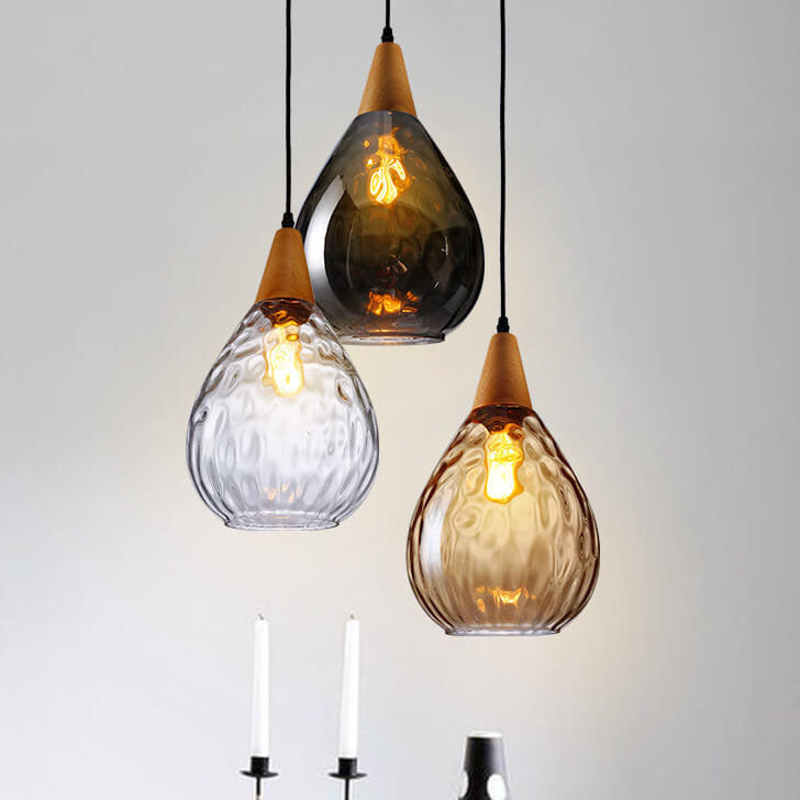 Modern Minimalist Round Wood & Glass Pendant Light for Bedroom Decor