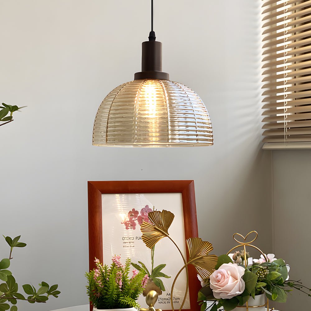 Antique 9.44" Glass Dome Pendant Light Fixture for Vintage Hallway Decor