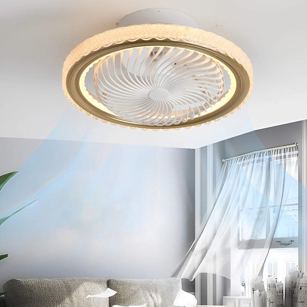 Stylish Bladeless LED Ceiling Fan with Round Mute Timing, 3-Step Dimming