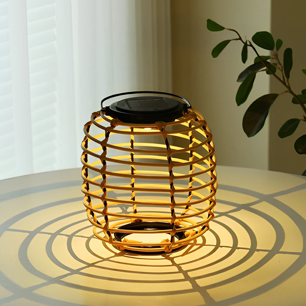 Waterproof Rattan Solar Garden Lantern Light for Outdoor Patio Décor