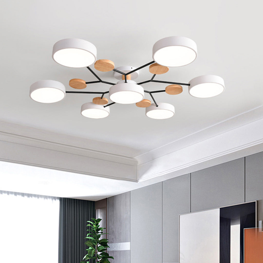 Sputnik Style Metal & Wood Chandelier Ceiling Light for Kids' Room