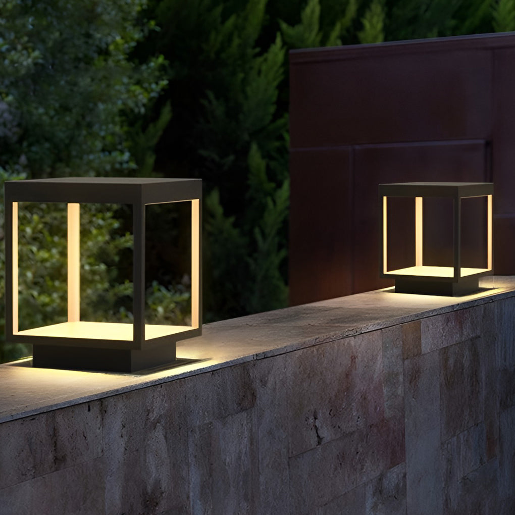 Modern Open-Frame Square Concrete LED Pillar Light for Outdoor Spaces