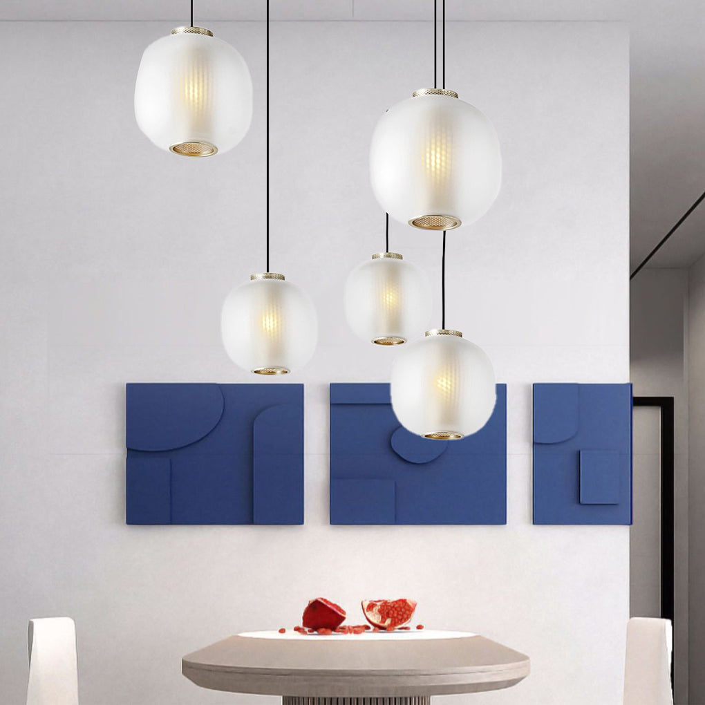Modern Clear Glass Round Lantern LED Pendant Light for Living Room
