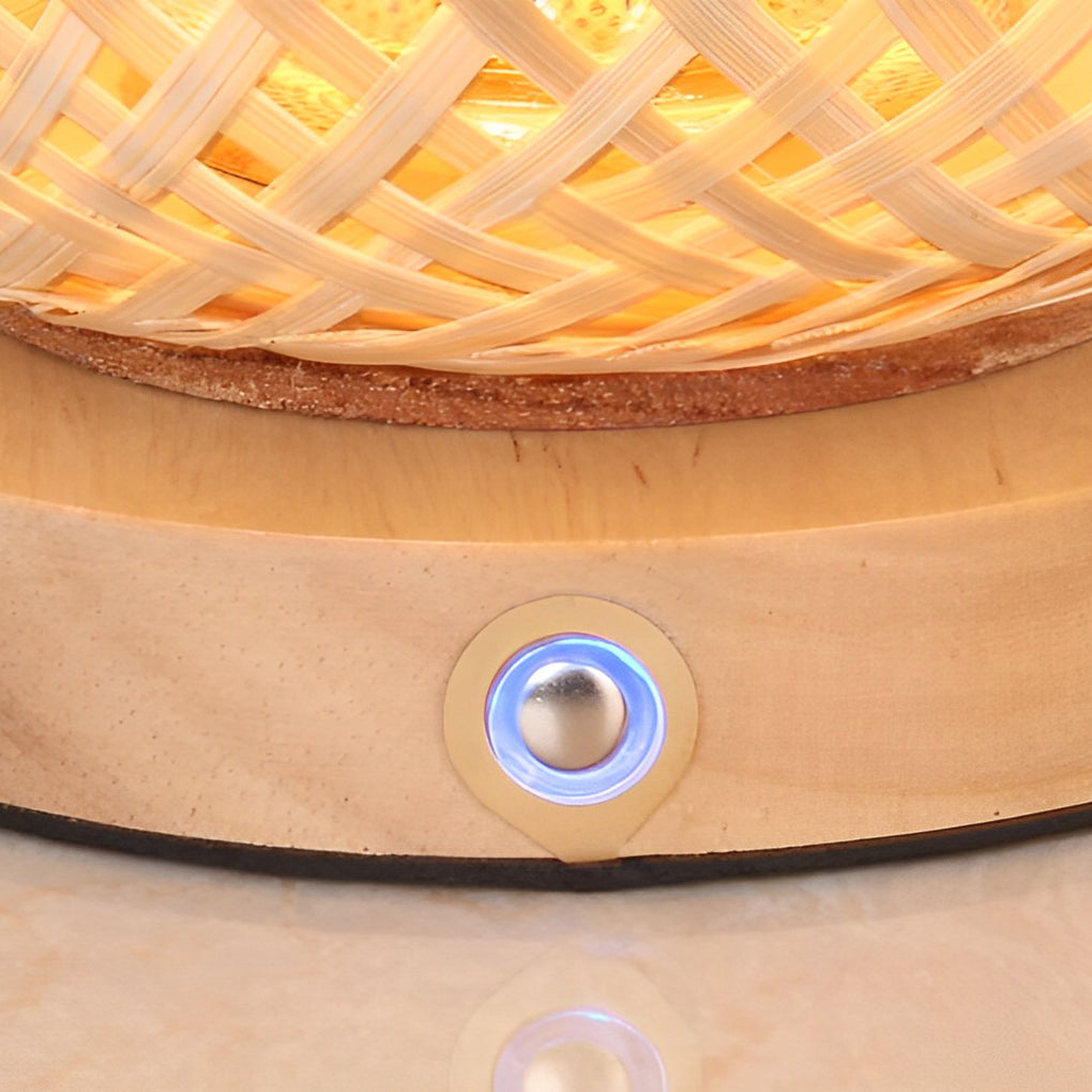 Rustic Natural Woven Bamboo Lantern Table Lamp with Handle for Cozy Home Decor