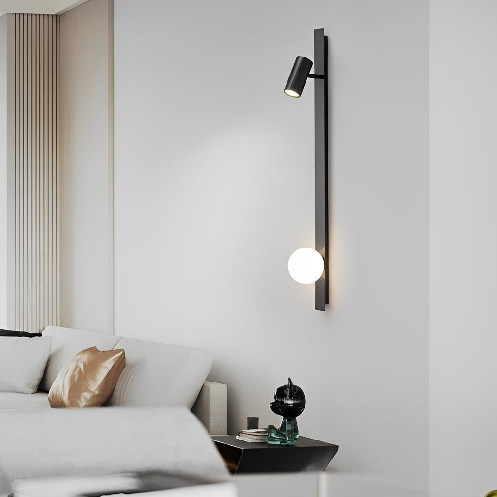 Modern Black and Gold LED Linear Wall Lamp with Dimmable Spotlight for Living Room