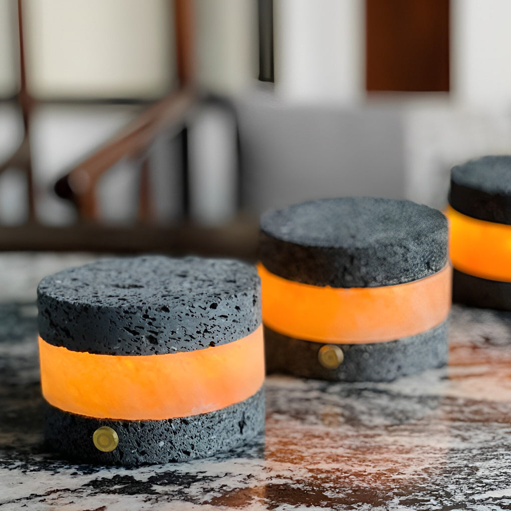 Rustic Volcanic Brick Mini Cordless Table Lamp for Bedroom or Office