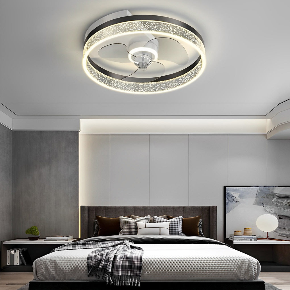 Modern White Bladeless LED Ceiling Fan with Mute Function for Living Room