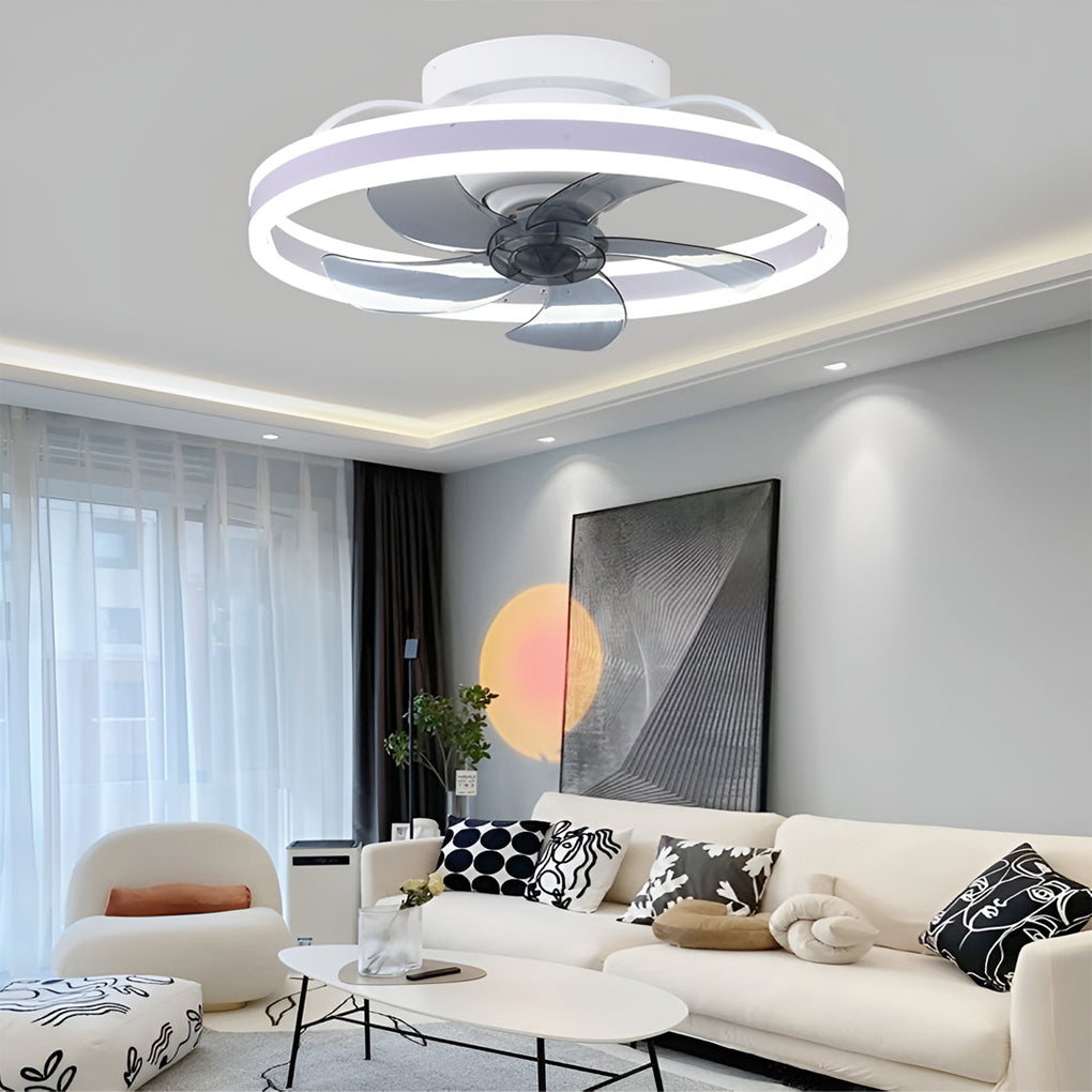 Modern White Round LED Ceiling Fan Light with 360° Rotation for Living Room