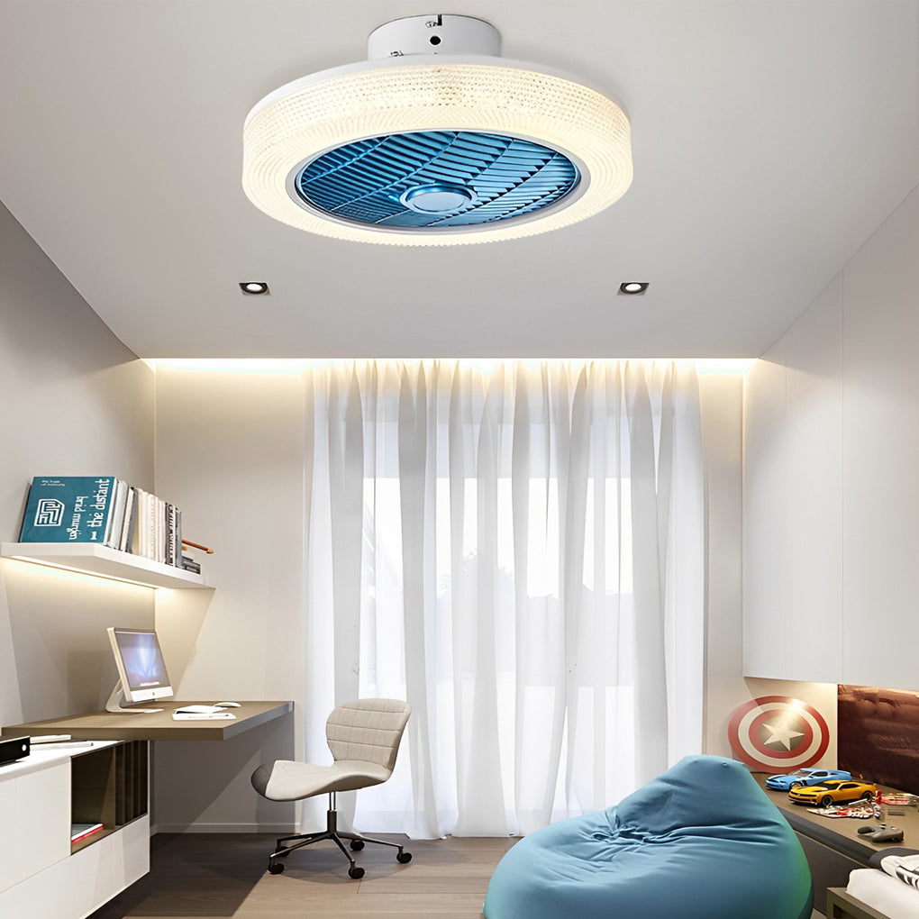 Modern Bladeless Round Dimmable LED Ceiling Fan Light for Living Room