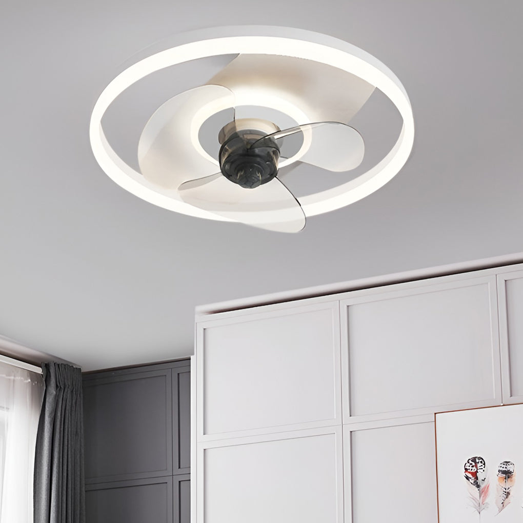 Modern Circular 3-Step Dimming White Ceiling Fan Light with Remote for Living Room