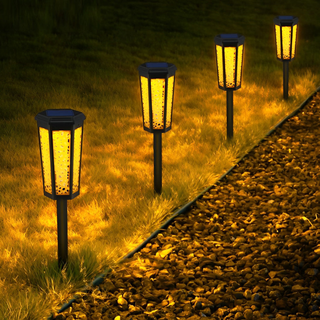 Colorful RGB Hexagon Hollow Solar Stake Light for Outdoor Landscaping