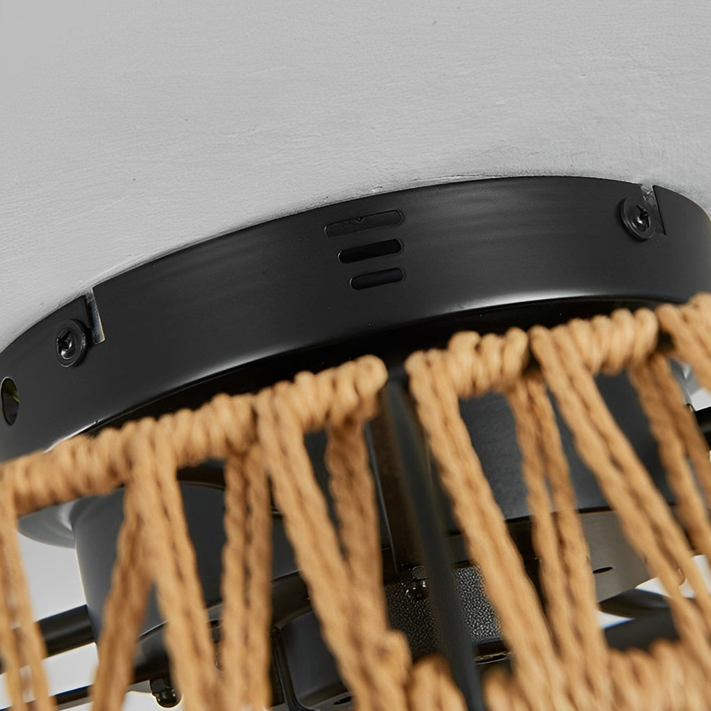Industrial Style Rattan and Iron Ceiling Fan Lamp for Modern Spaces