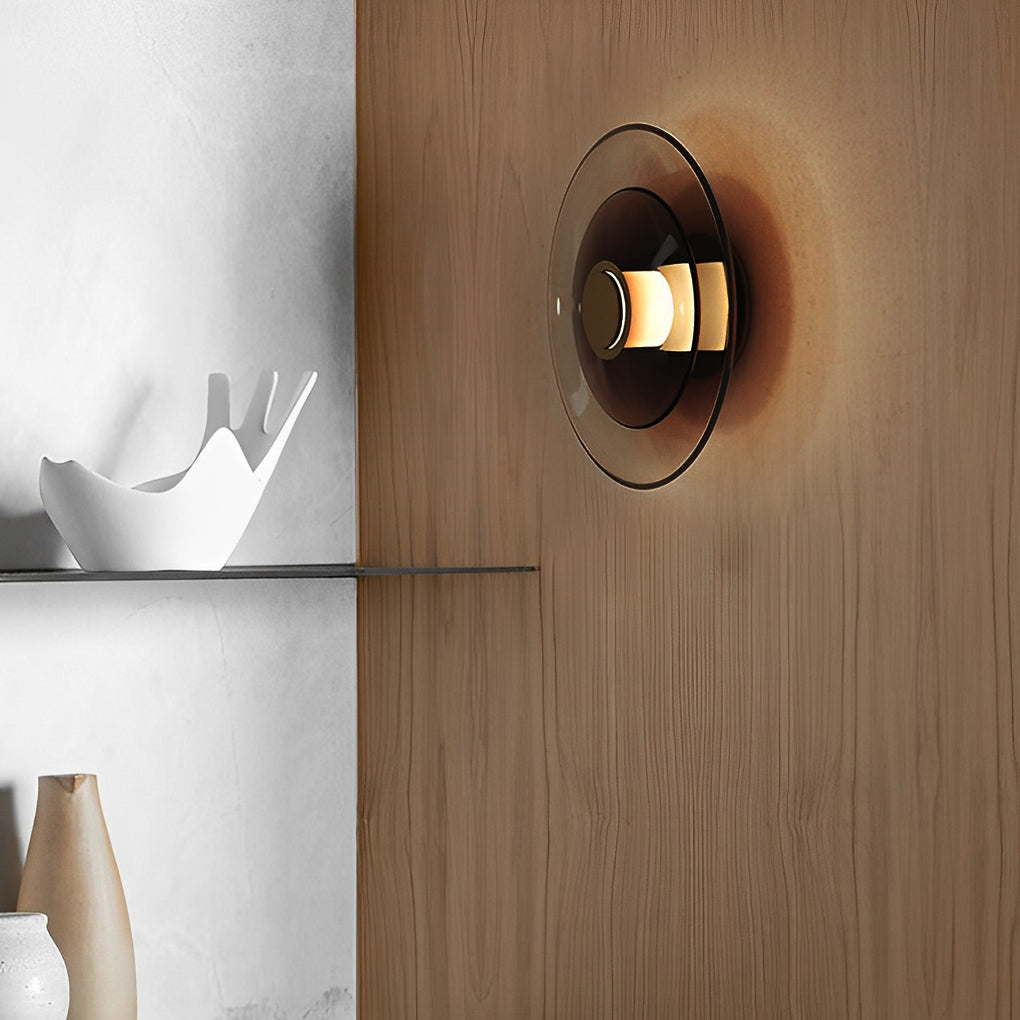 Nordic Style Double-Layered Round Glass LED Wall Sconce for Bedroom