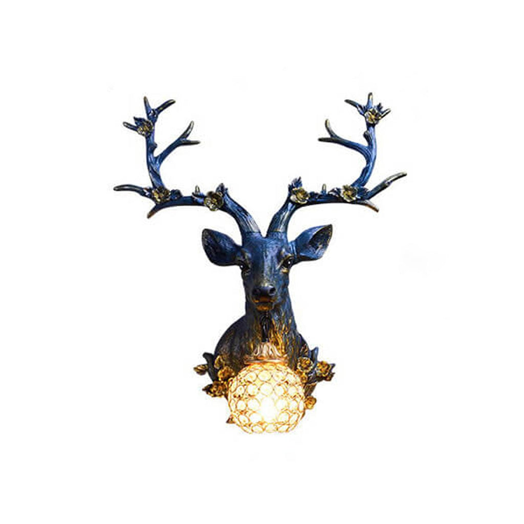Rustic Brown Resin Deer Head Wall Sconce Light for Cabin Living Room