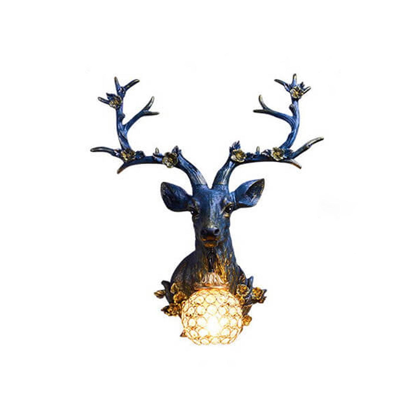 Rustic Brown Resin Deer Head Wall Sconce Light for Cabin Living Room