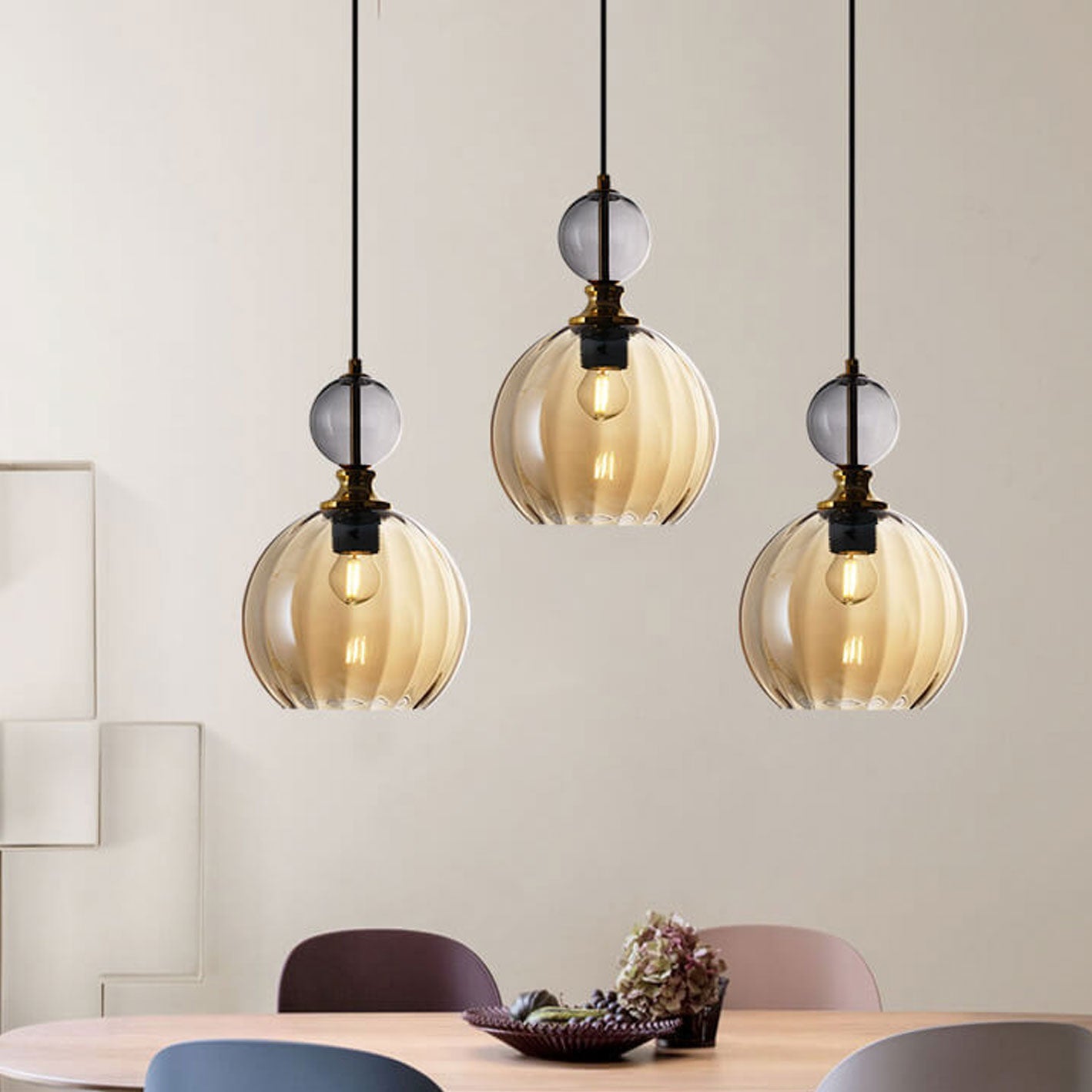 Creative Danish Striped Glass Round Chandelier for Modern Living Spaces