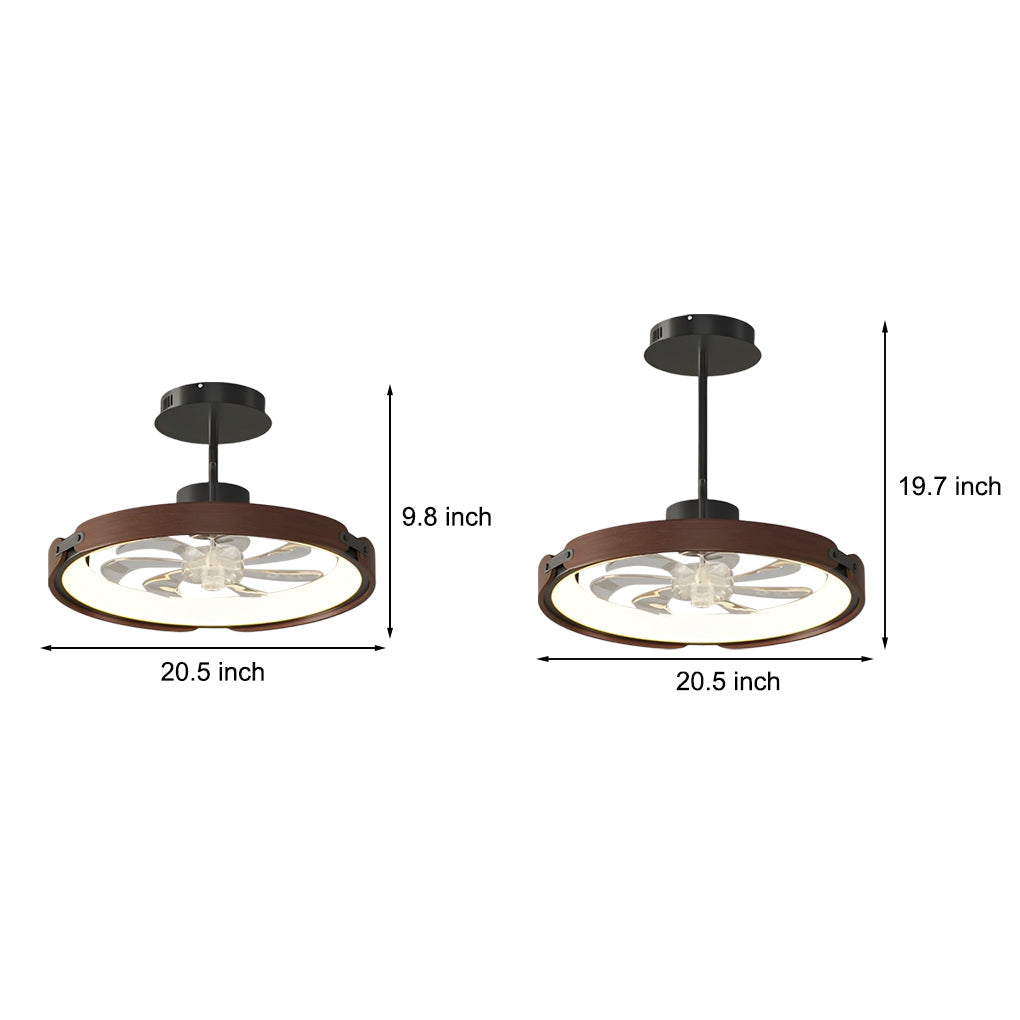 Contemporary Round Wood Bladeless LED Ceiling Fan with App Control