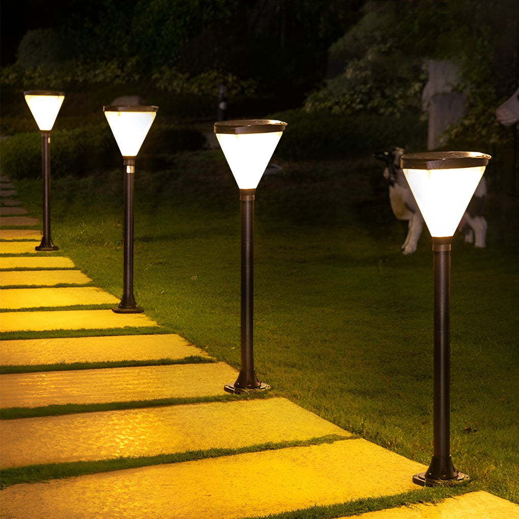 Sleek Gray Cone-Shaped LED Solar Path Light for Eco-Friendly Outdoors
