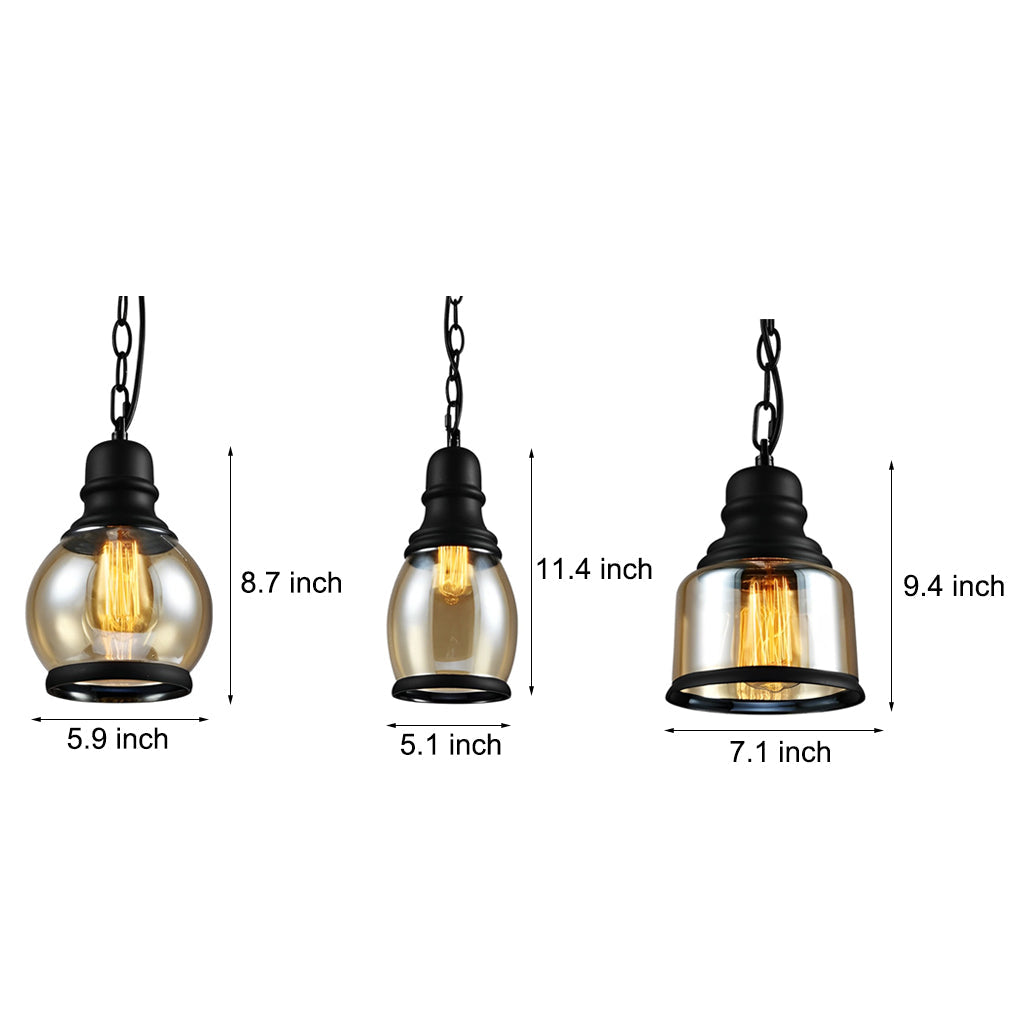 Vintage Brown Glass Industrial Pendant Chandelier for Dining & Living Rooms