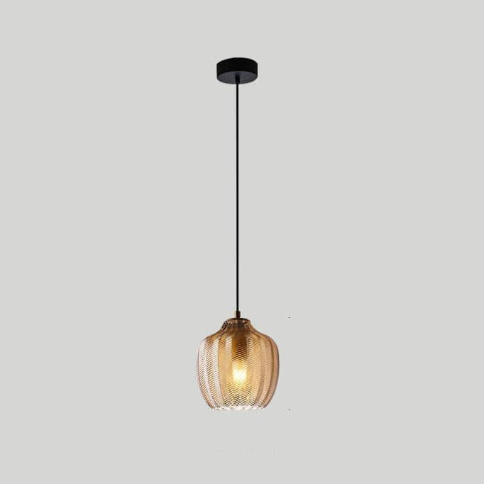 Nordic Textured Wavy Clear Glass Barrel Pendant Light for Bedroom Dining