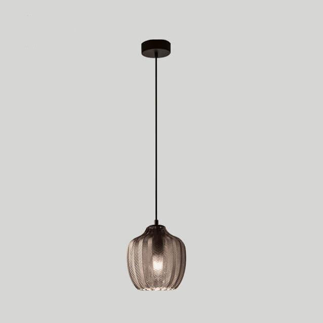 Nordic Textured Wavy Clear Glass Barrel Pendant Light for Bedroom Dining