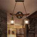 Industrial Style Wood and Iron 2-Light Chandelier with Glass for Dining Room