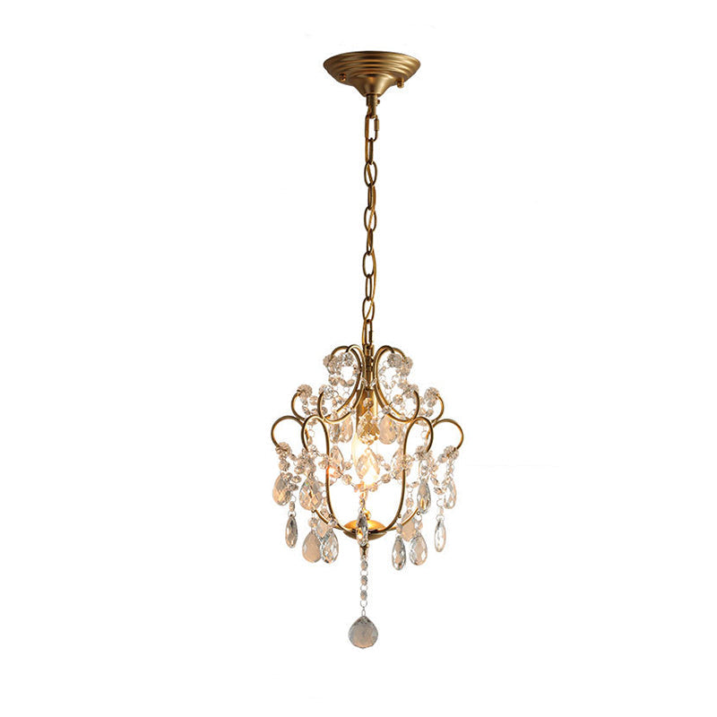 Elegant French Iron and Crystal Floral 1-Light Chandelier for Dining Room