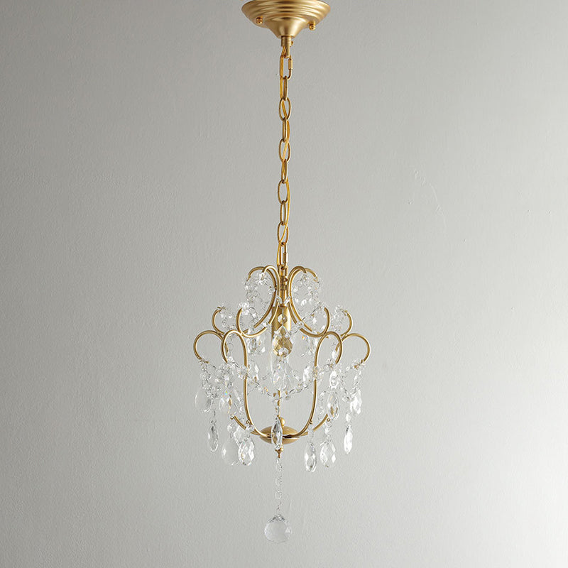 Elegant French Iron and Crystal Floral 1-Light Chandelier for Dining Room