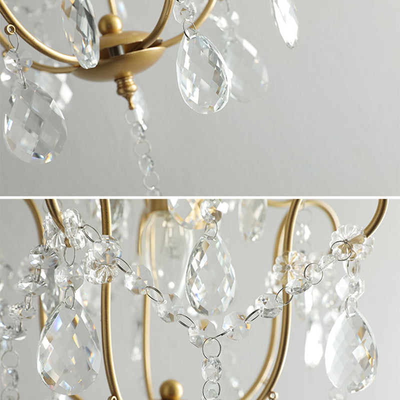 Elegant French Iron and Crystal Floral 1-Light Chandelier for Dining Room