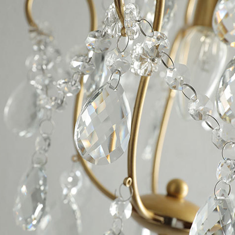 Elegant French Iron and Crystal Floral 1-Light Chandelier for Dining Room