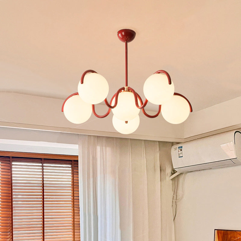 Scandinavian 6-Light Iron Glass Sphere Chandelier for Bedroom Decor