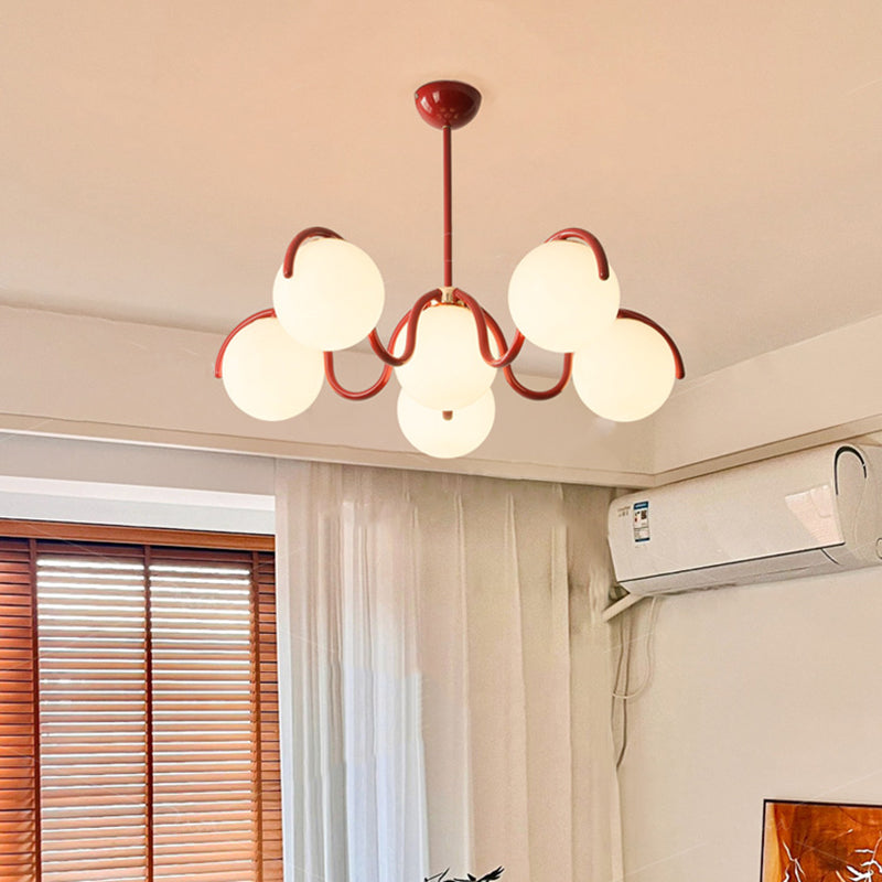 Scandinavian 6-Light Iron Glass Sphere Chandelier for Bedroom Decor