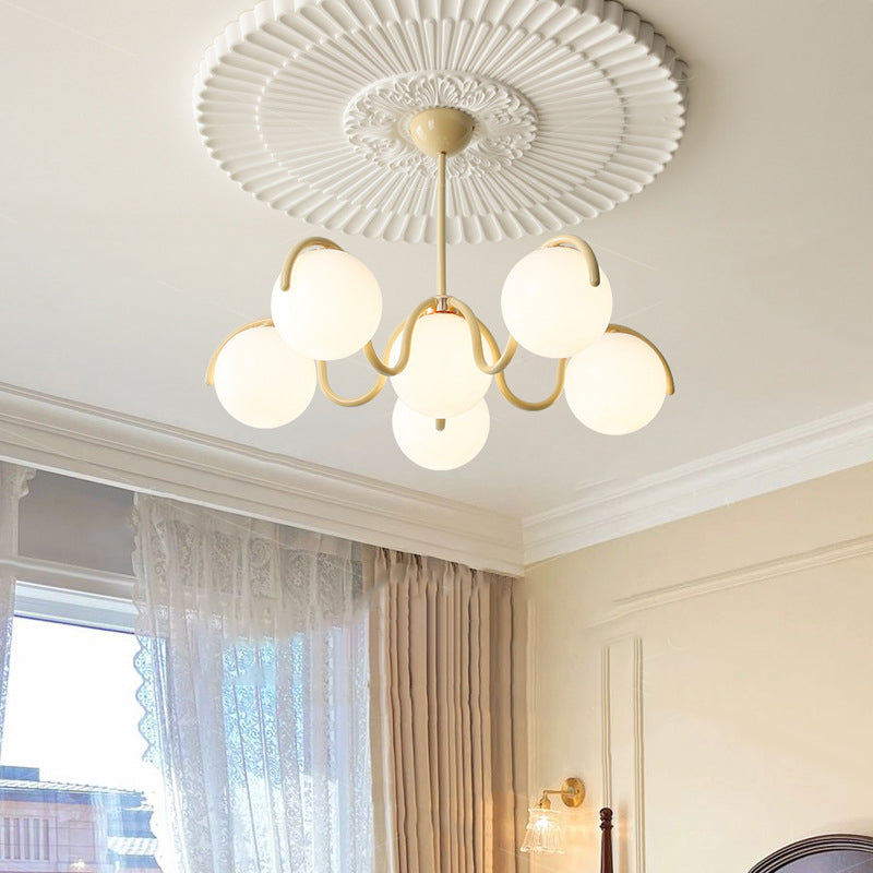 Scandinavian 6-Light Iron Glass Sphere Chandelier for Bedroom Decor