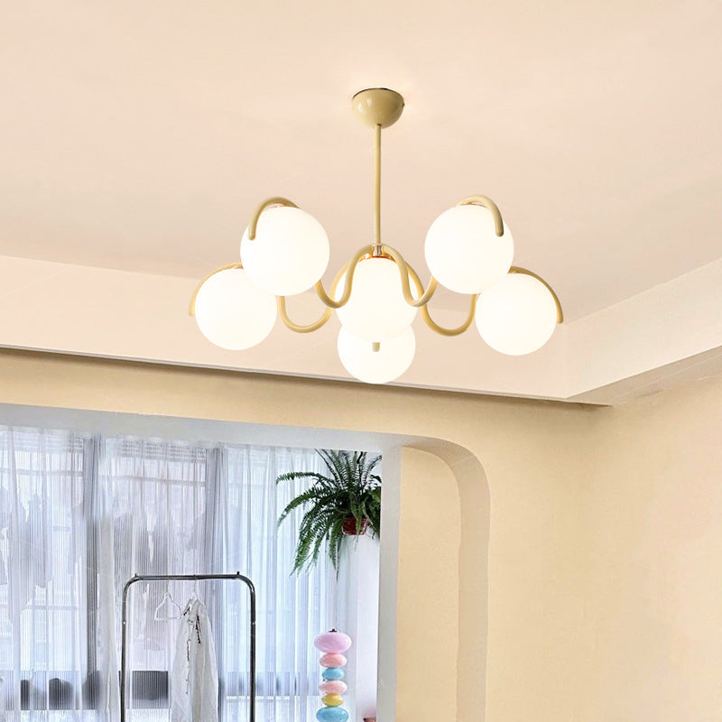 Scandinavian 6-Light Iron Glass Sphere Chandelier for Bedroom Decor