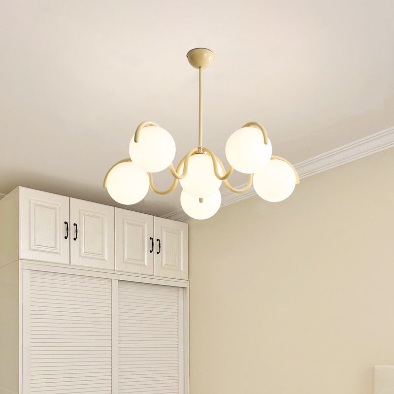 Scandinavian 6-Light Iron Glass Sphere Chandelier for Bedroom Decor