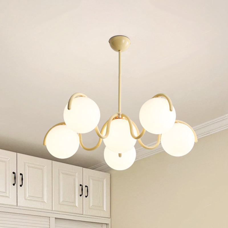 Scandinavian 6-Light Iron Glass Sphere Chandelier for Bedroom Decor