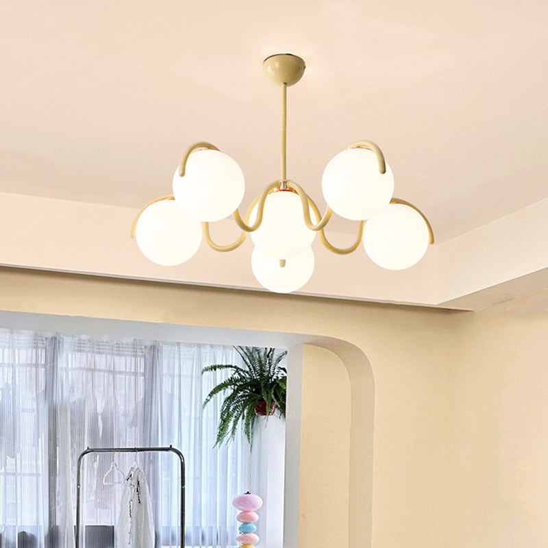 Scandinavian 6-Light Iron Glass Sphere Chandelier for Bedroom Decor