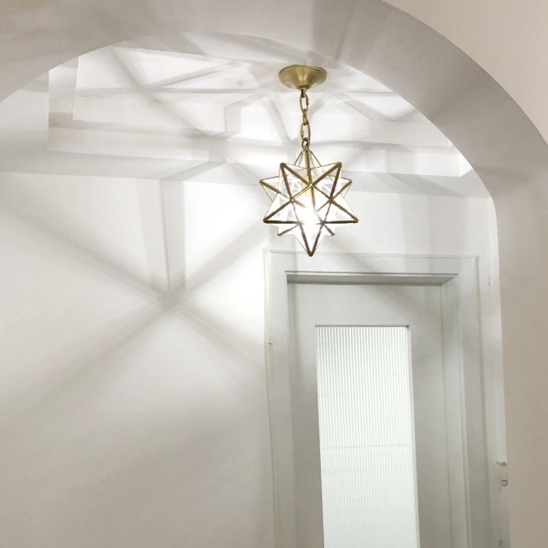 Modern Copper Glass Star Geometric 1-Light Chandelier for Hallway