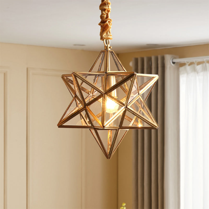 Modern Copper Glass Star Geometric 1-Light Chandelier for Hallway